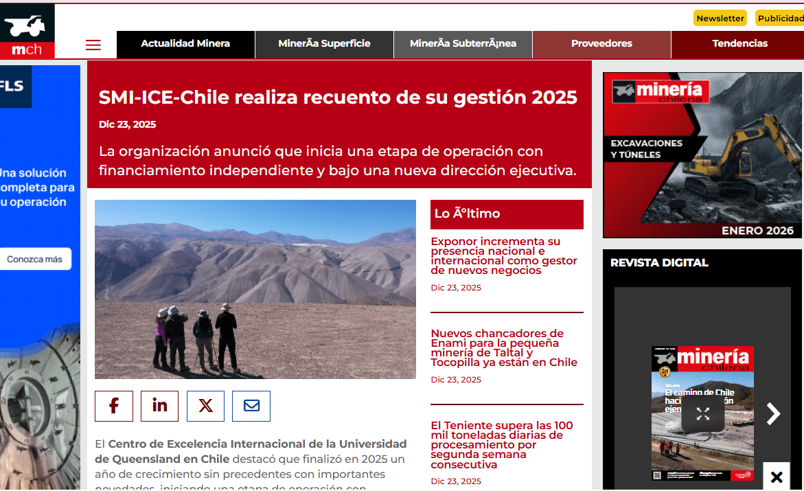 Nota sobre Gestion 2025 en Revista Minería Chilena